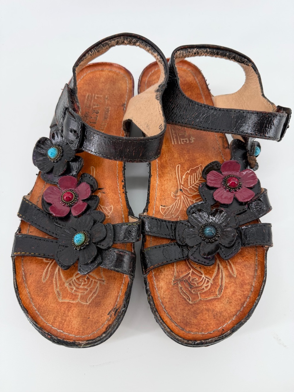 L’Artiste By Spring Step Goodie Leather Floral Strappy Sandals Size EU 38 US 7.5